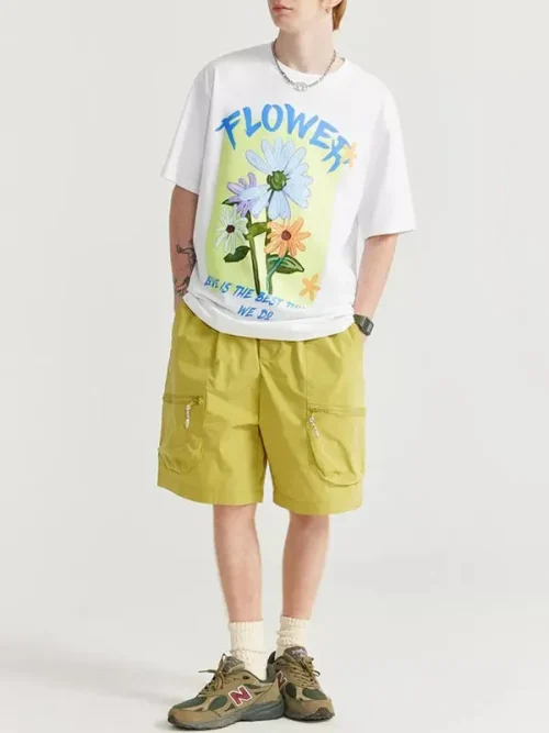 Custom printed Trendy floral themed cotton white short sleeved T shirt - Image 3