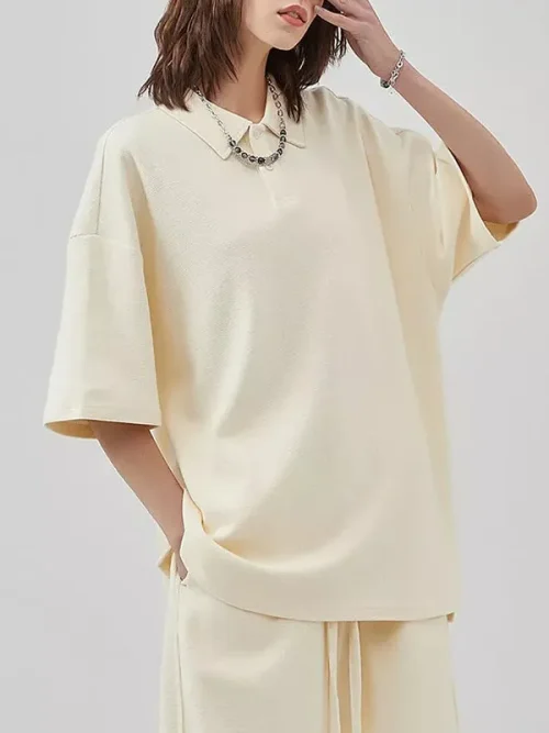 Customized ins style relaxed beige loose POLO T shirts