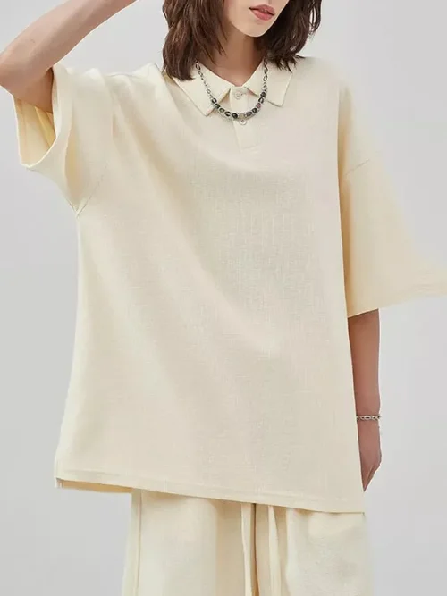 Alternative view of Customized ins style relaxed beige loose POLO T shirts