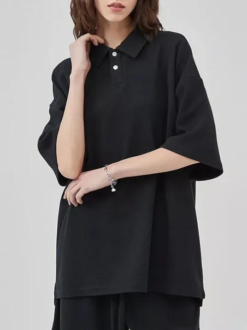 Customized ins style relaxed beige loose POLO T shirts - Image 3