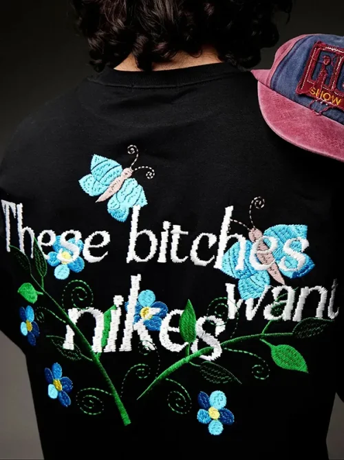 Trendy embroidered short-sleeved T shirt with custom design - Image 4
