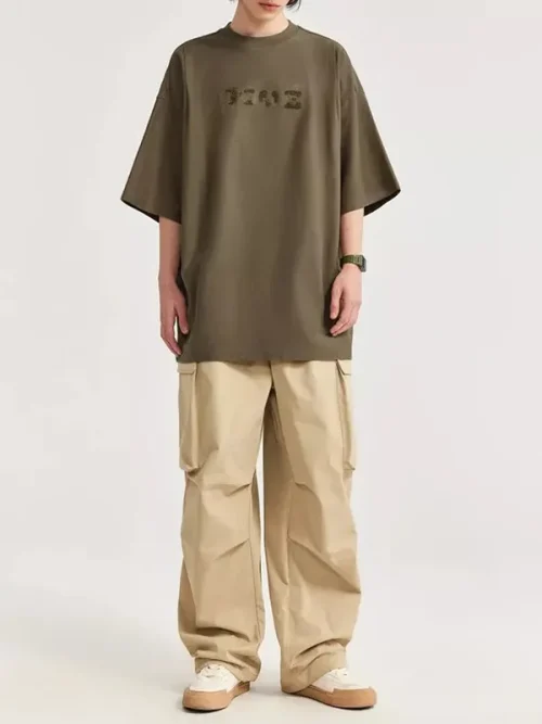Custom camouflage print army green loose short sleeved t shirt design - Image 3