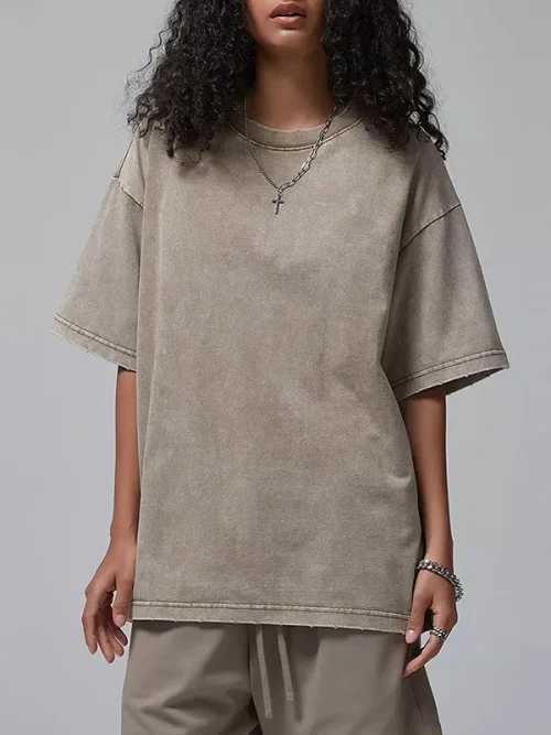 Custom khaki washed cotton and linen t shirt apparel