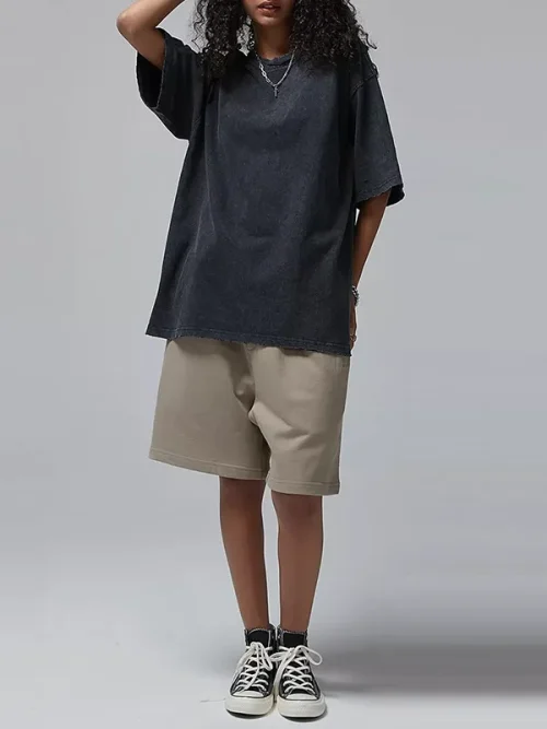 Custom khaki washed cotton and linen t shirt apparel - Image 5