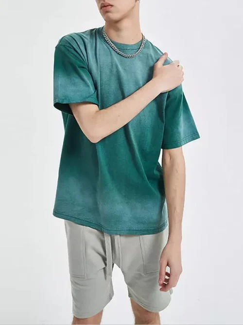 Custom washed cotton gradient short sleeves vintage t shirts - Image 3