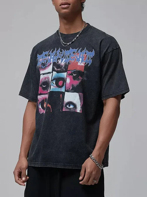 Alternative view of Vintage t shirts custom trendy brand patchwork print black