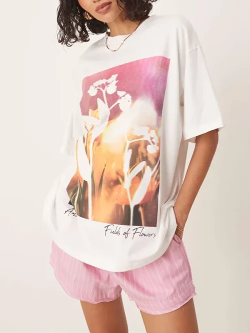 Custom three-dimensional flower field photo t shirts