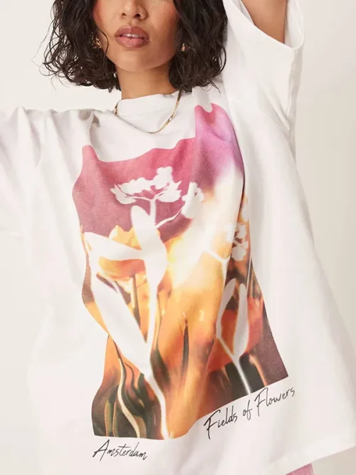 Alternative view of Custom three-dimensional flower field photo t shirts