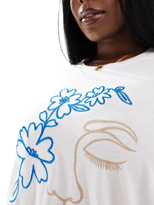 Custom double-sided stitching face embroidered white t shirts - Image 3