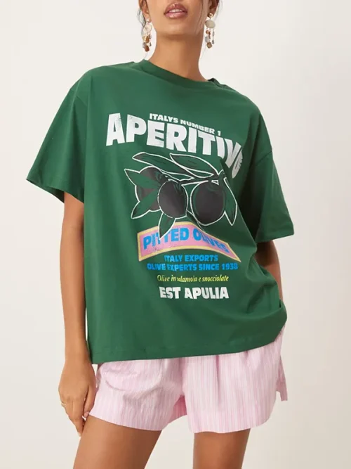 Custom dark green loose short sleeves t shirts printing