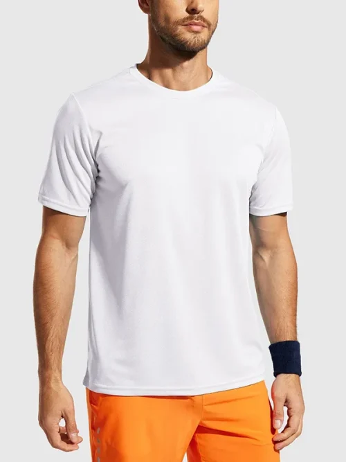 Custom men's pure white crew neck running t shirts