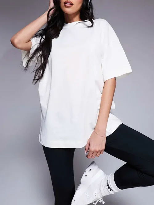 Loose cotton feel t shirts custom high-grade gray drop shoulder short sleeves - Image 4