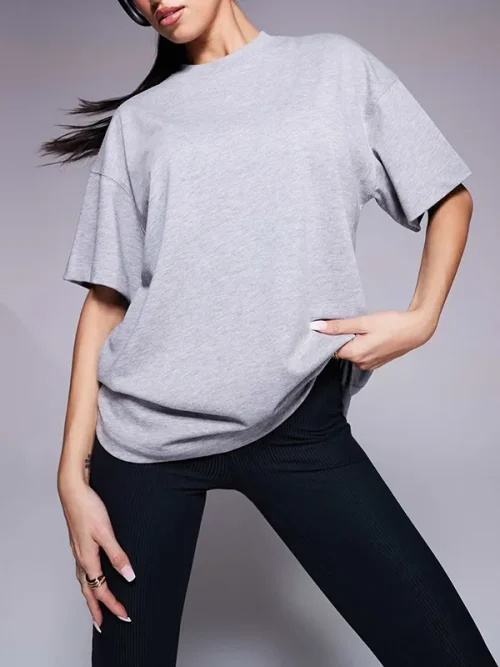 Loose cotton feel t shirts custom high-grade gray drop shoulder short sleeves