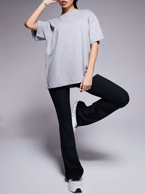 Loose cotton feel t shirts custom high-grade gray drop shoulder short sleeves - Image 3