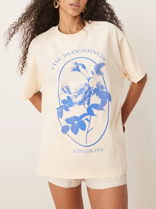 Customize loose-fitting short sleeves t shirt blue rose printing