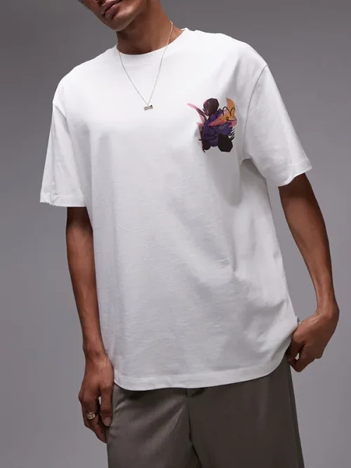 Custom design abstract floral print white t shirts