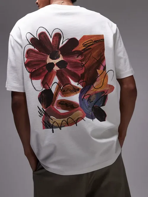 Alternative view of Custom design abstract floral print white t shirts
