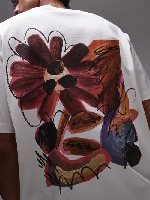 Custom design abstract floral print white t shirts - Image 3
