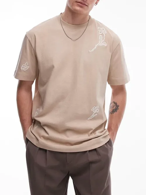 Custom minimalist off-white embroidered short sleeves t-shirts and embroidery - Image 4