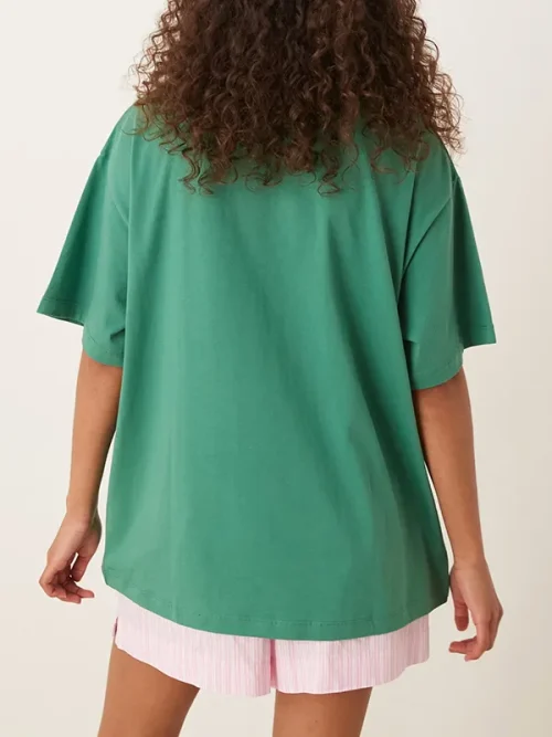 Alternative view of Emerald green contrast pink and yellow letter print t-shirt with custom printing