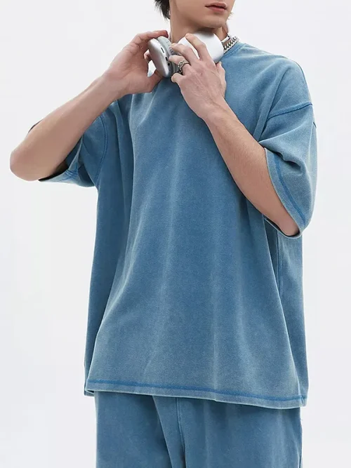 Custom design your own washed blue loose t shirts