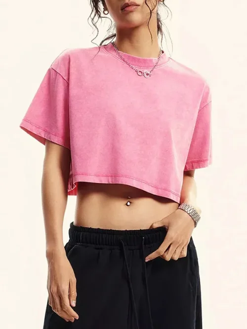 Custom personalized candy pink short-sleeved navel-baring t shirts