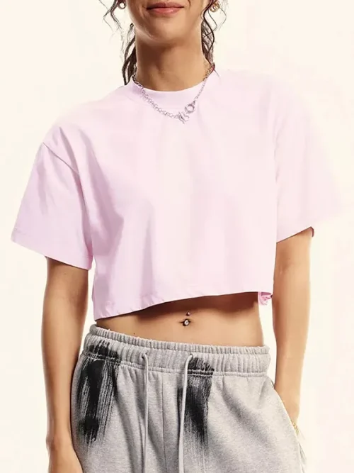 Custom personalized candy pink short-sleeved navel-baring t shirts - Image 4