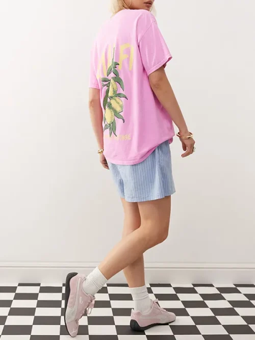 Customized candy pink crew neck short sleeves printed t shirts - Image 4
