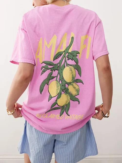 Alternative view of Customized candy pink crew neck short sleeves printed t shirts