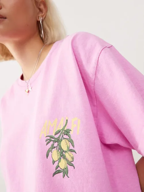 Customized candy pink crew neck short sleeves printed t shirts - Image 3