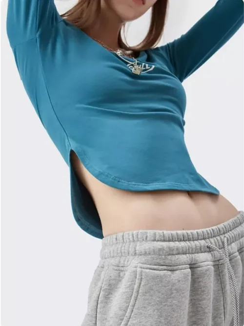 Alternative view of Long sleeve side slits t shirt custom