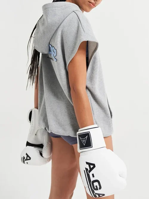 Custom cotton sleeveless hooded tee shirt design - Image 3
