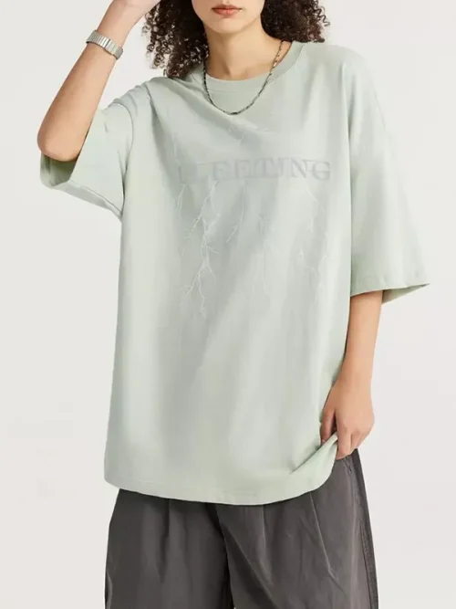 Custom green loose cotton short-sleeved tee shirt