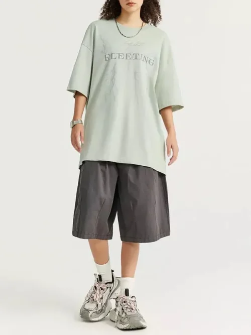 Custom green loose cotton short-sleeved tee shirt - Image 3