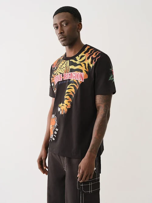 Alternative view of Custom black trendy brand tee shirt roaring tiger stripes printing