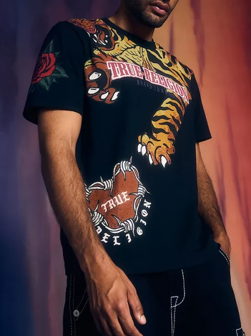 Custom black trendy brand tee shirt roaring tiger stripes printing - Image 5