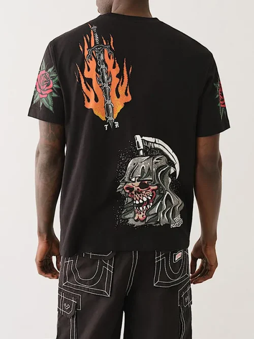 Custom black trendy brand tee shirt roaring tiger stripes printing - Image 4