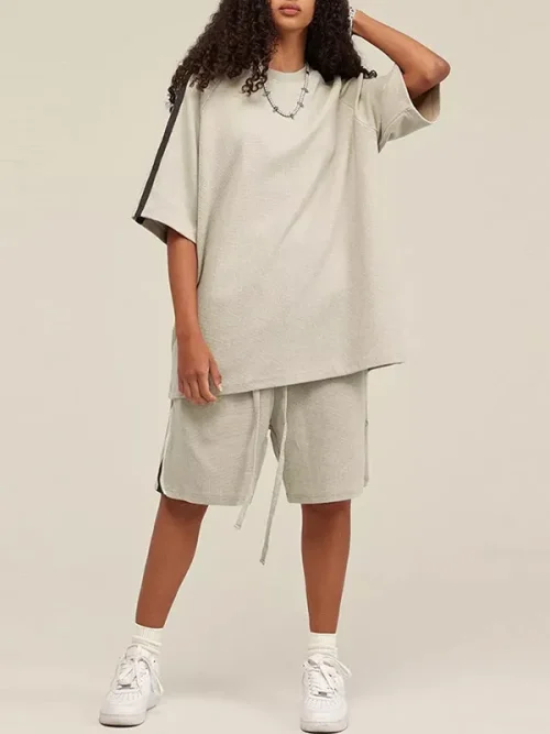 Customize your own loose short-sleeved sports striped stitching tee shirt - Image 4