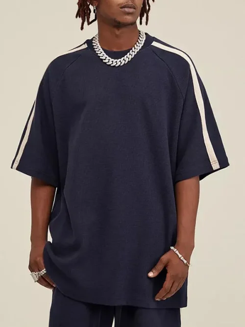 Customize your own loose short-sleeved sports striped stitching tee shirt