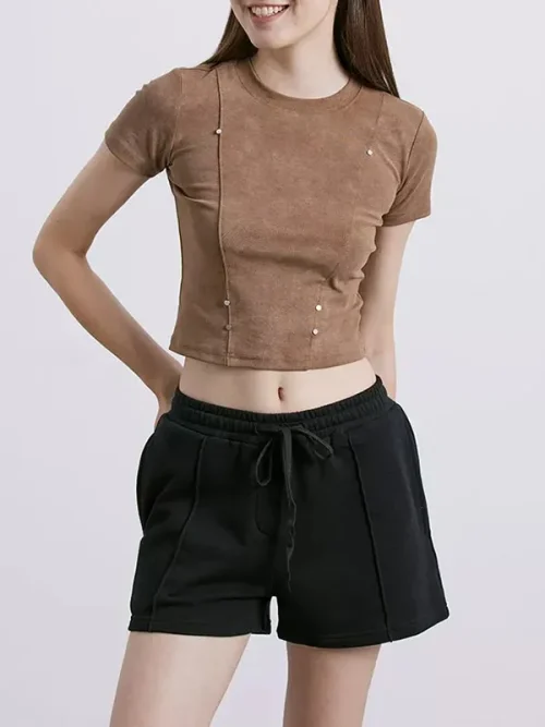 Alternative view of Custom brown short fit tee shirts geometric line design