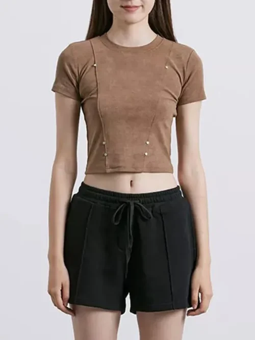 Custom brown short fit tee shirts geometric line design