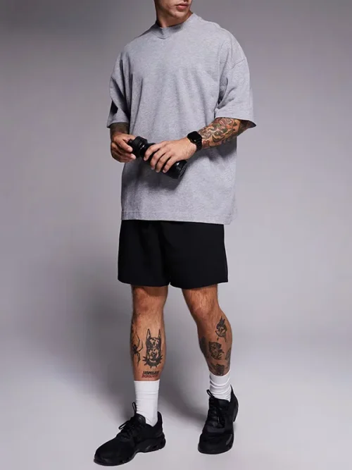 Custom logo tee shirts gray heavy cotton round neck short sleeves - Image 3