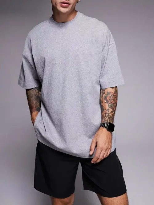 Custom logo tee shirts gray heavy cotton round neck short sleeves