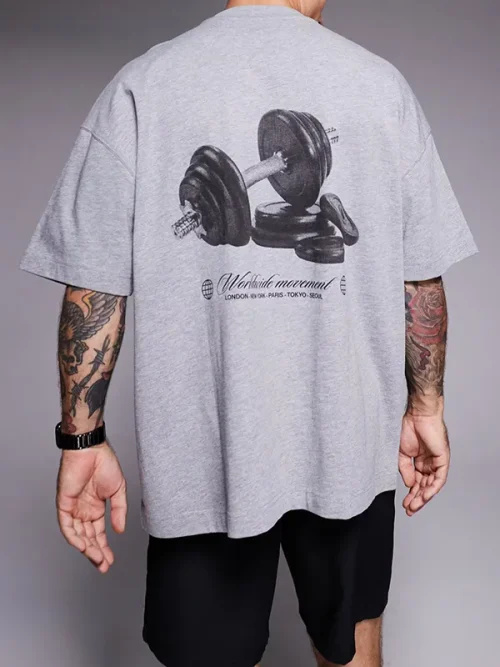 Alternative view of Custom logo tee shirts gray heavy cotton round neck short sleeves