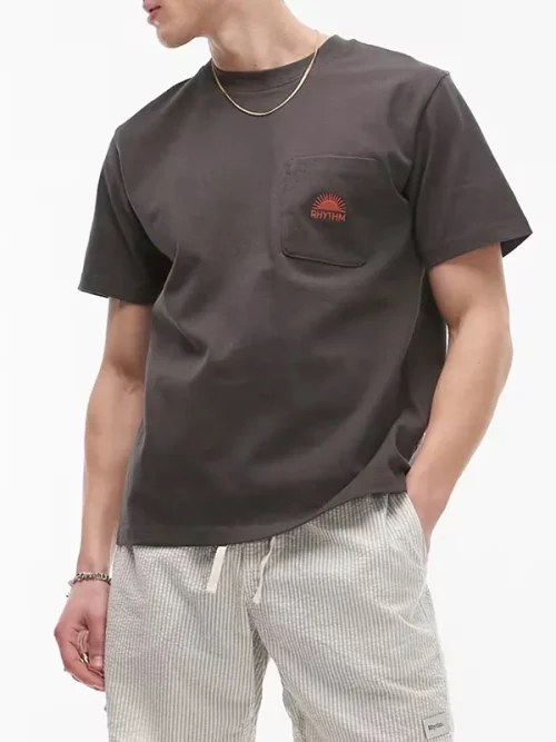 Custom pocket embroidered brown cotton tee shirts