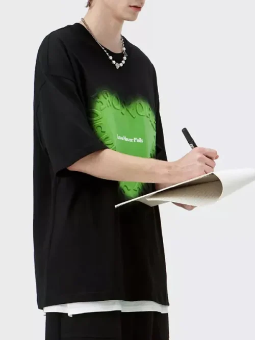 Alternative view of Cotton loose black short-sleeved tee shirt custom dimensional printing