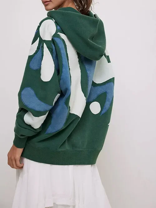 Custom pplique embroidery fashion loose white hoodie - Image 4