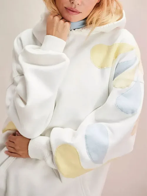 Custom pplique embroidery fashion loose white hoodie