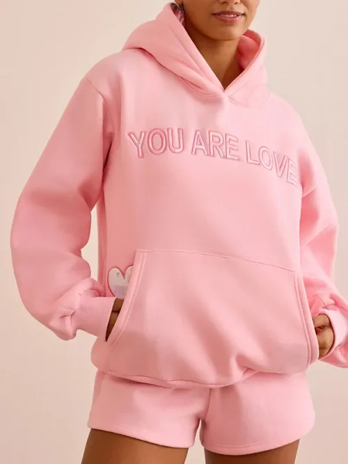 Custom 3D embroidered pink loose hoodies