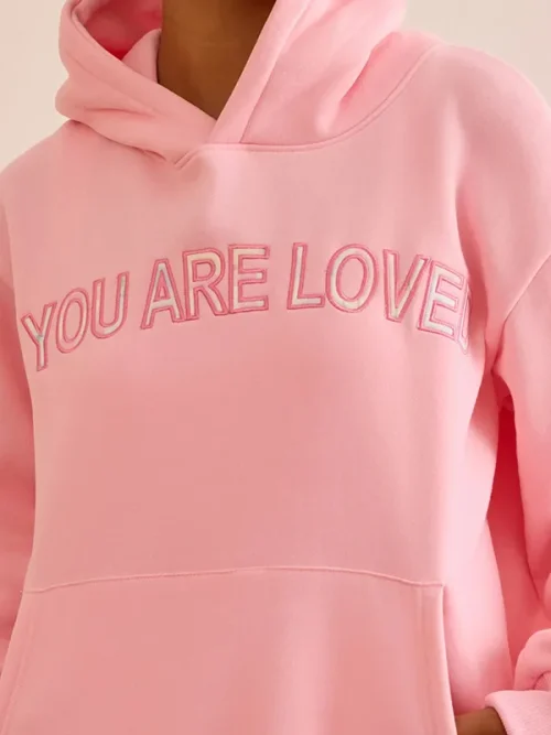 Custom 3D embroidered pink loose hoodies - Image 3